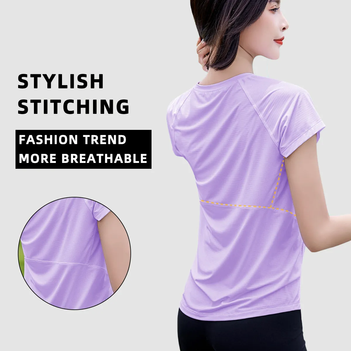 Summer Autumn FashionableQuick-drying Top Women's Short Sleeves Thin Ice Silk Breathable UPF50  Sunscreen T-shirt Fitness Running T shirt