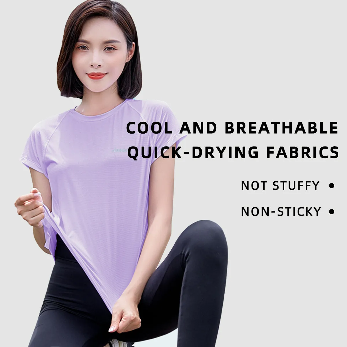 Summer Autumn FashionableQuick-drying Top Women's Short Sleeves Thin Ice Silk Breathable UPF50  Sunscreen T-shirt Fitness Running T shirt