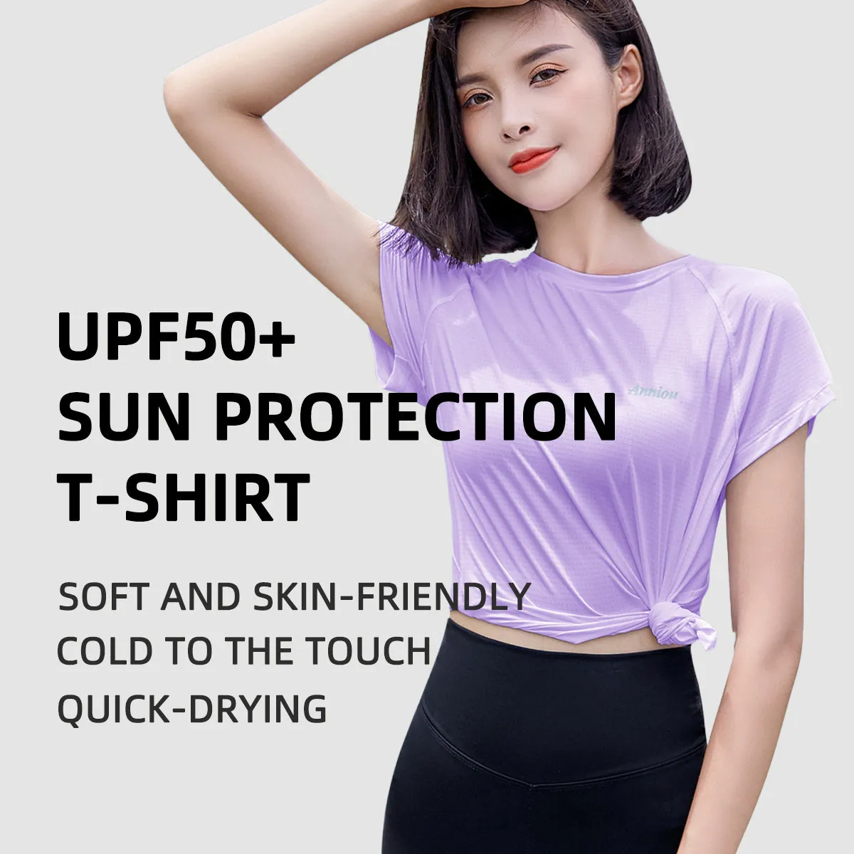 Summer Autumn FashionableQuick-drying Top Women's Short Sleeves Thin Ice Silk Breathable UPF50  Sunscreen T-shirt Fitness Running T shirt