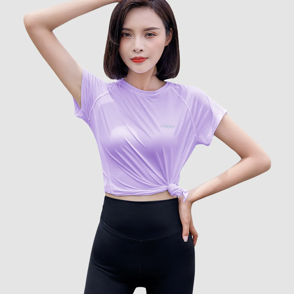 Summer Autumn FashionableQuick-drying Top Women's Short Sleeves Thin Ice Silk Breathable UPF50  Sunscreen T-shirt Fitness Running T shirt