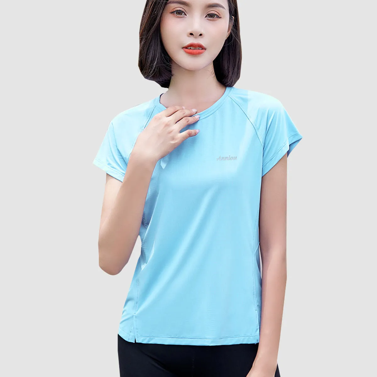 Summer Autumn FashionableQuick-drying Top Women's Short Sleeves Thin Ice Silk Breathable UPF50  Sunscreen T-shirt Fitness Running T shirt