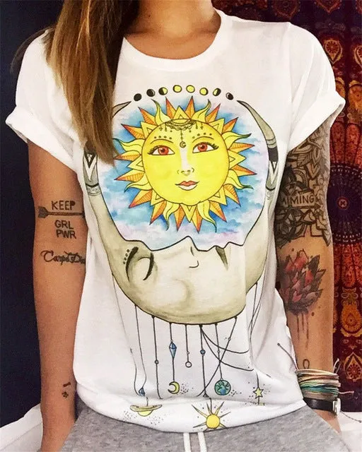 t short women Europe And America Summer Fashion Women Cotton Prints Short Sleeve O-Neck T-shirt 9 Colors Tops Shirt