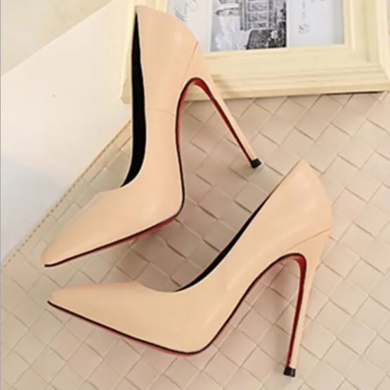 Thin heels pointed toe spring and autumn Pumps new nude color pointed women's shoes are sexy and high heels