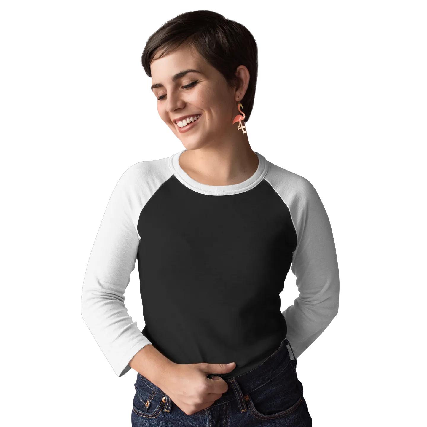 White & Black Raglan Sleeve T shirt - For Women