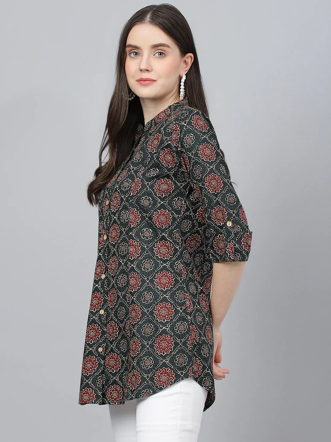 Women Black Abstract Printed Rayon A-Line Shirts Style Top