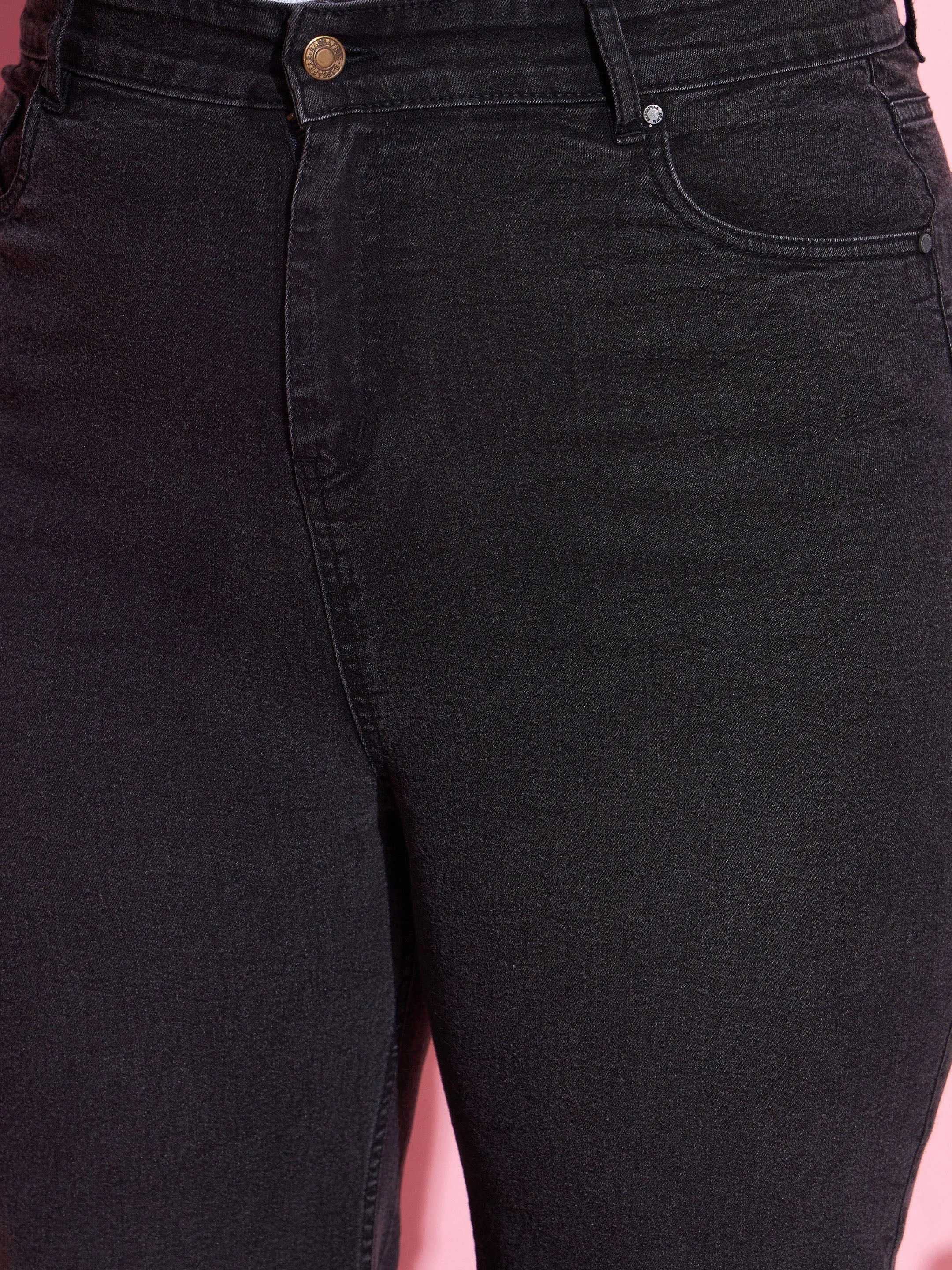 Women Black Acid Wash Denim Straight Jeans