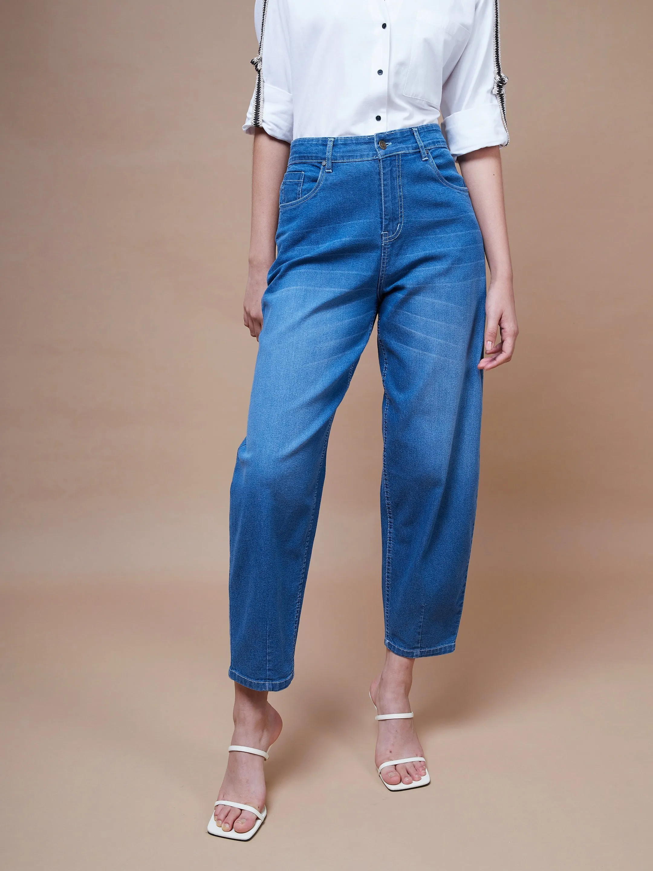 Women Blue Balloon Fit Jeans