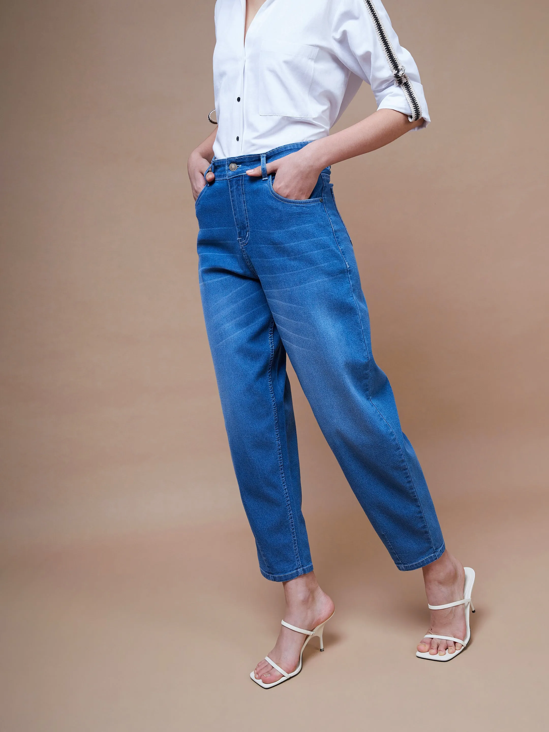 Women Blue Balloon Fit Jeans