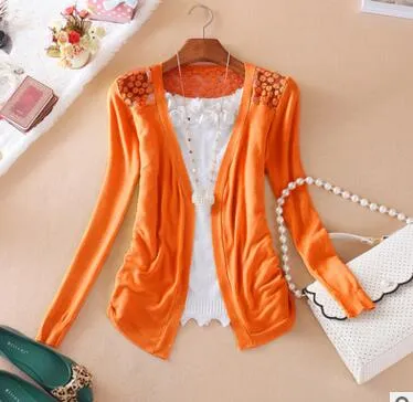 Women Candy Color Slim Thin Lace Hollow Out jacket Women Knitted Cardigan Sweater Tops Irregular Hem Long Sleeve  Outwear Coat