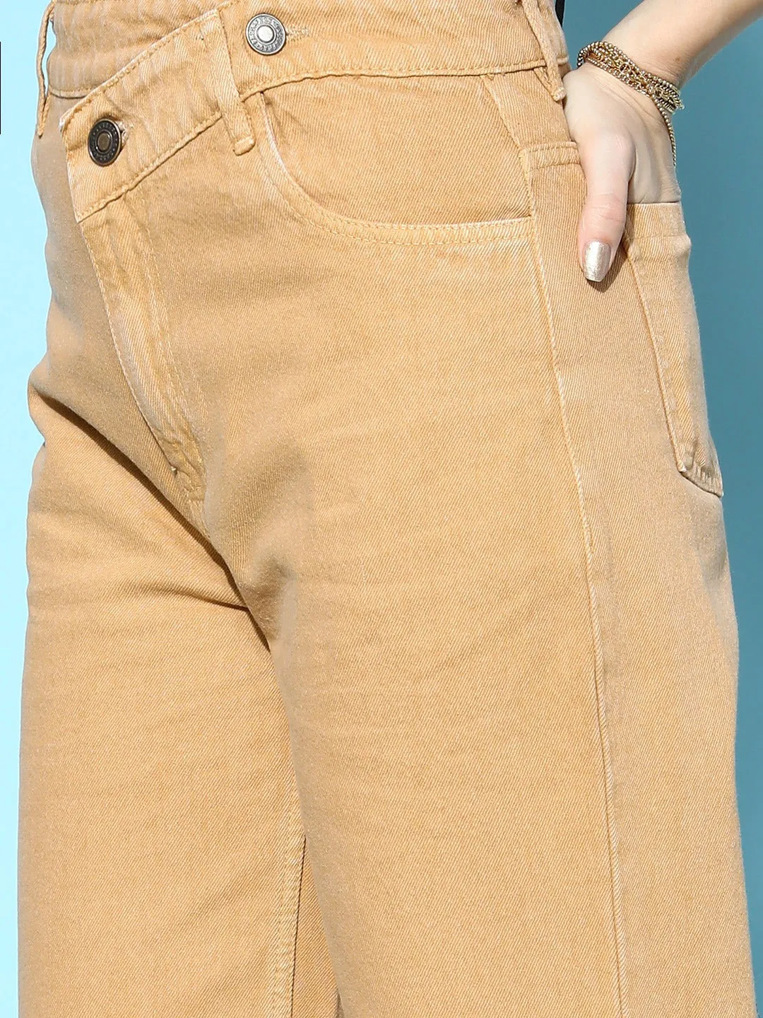 Women Khaki Wrap Detail Jeans