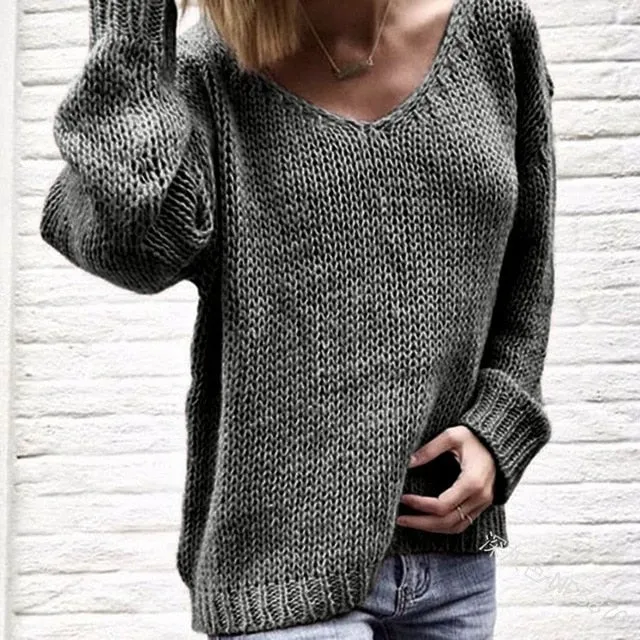 Women Solid V Neck Sweaters