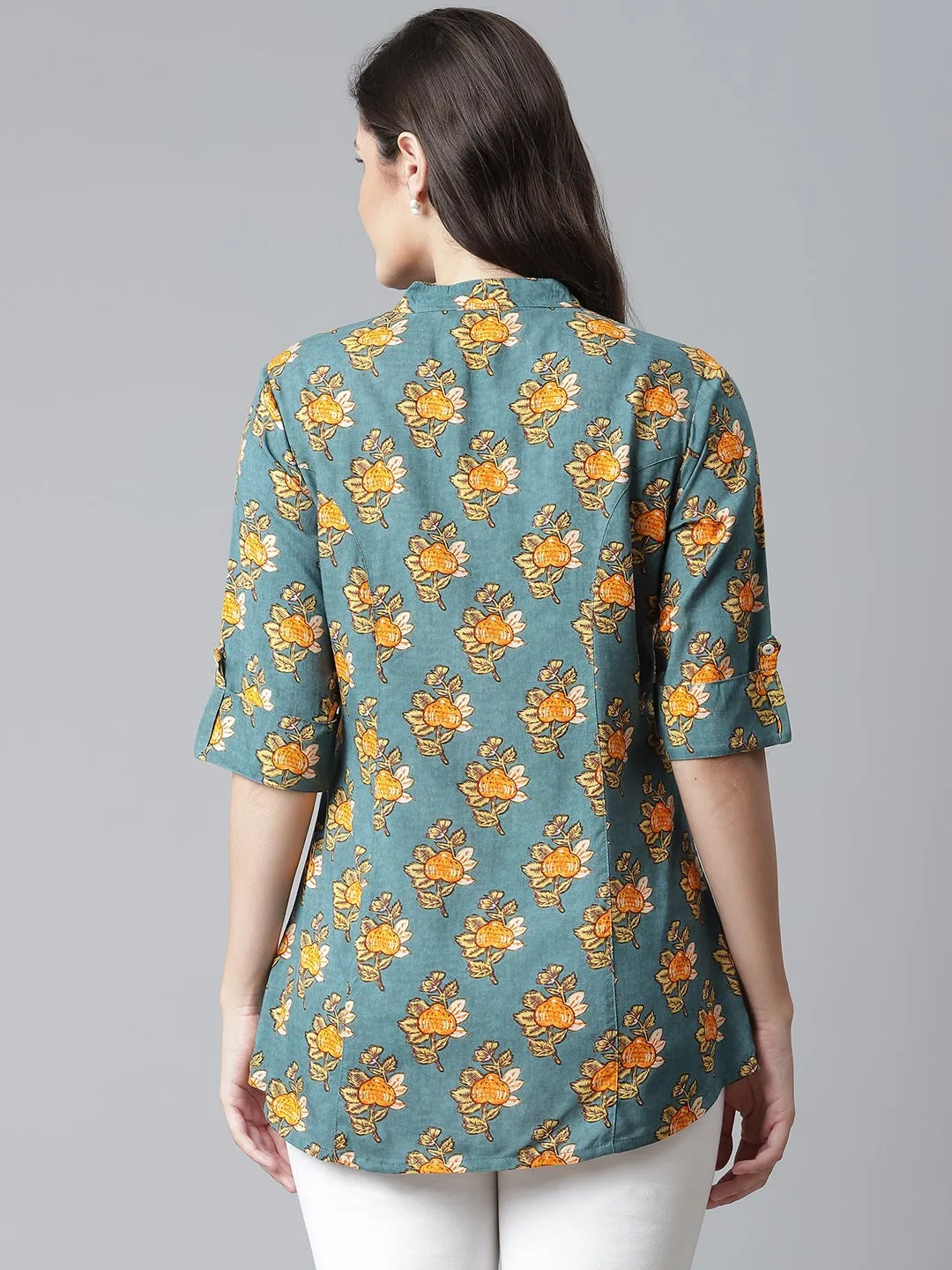 Women'S Sea Green  Rayon Printed Top