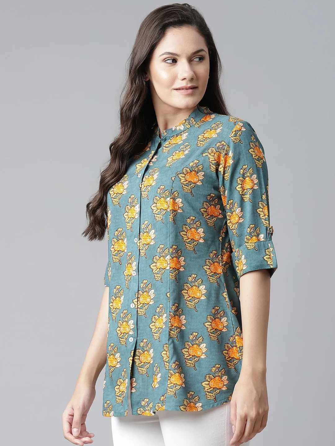 Women'S Sea Green  Rayon Printed Top