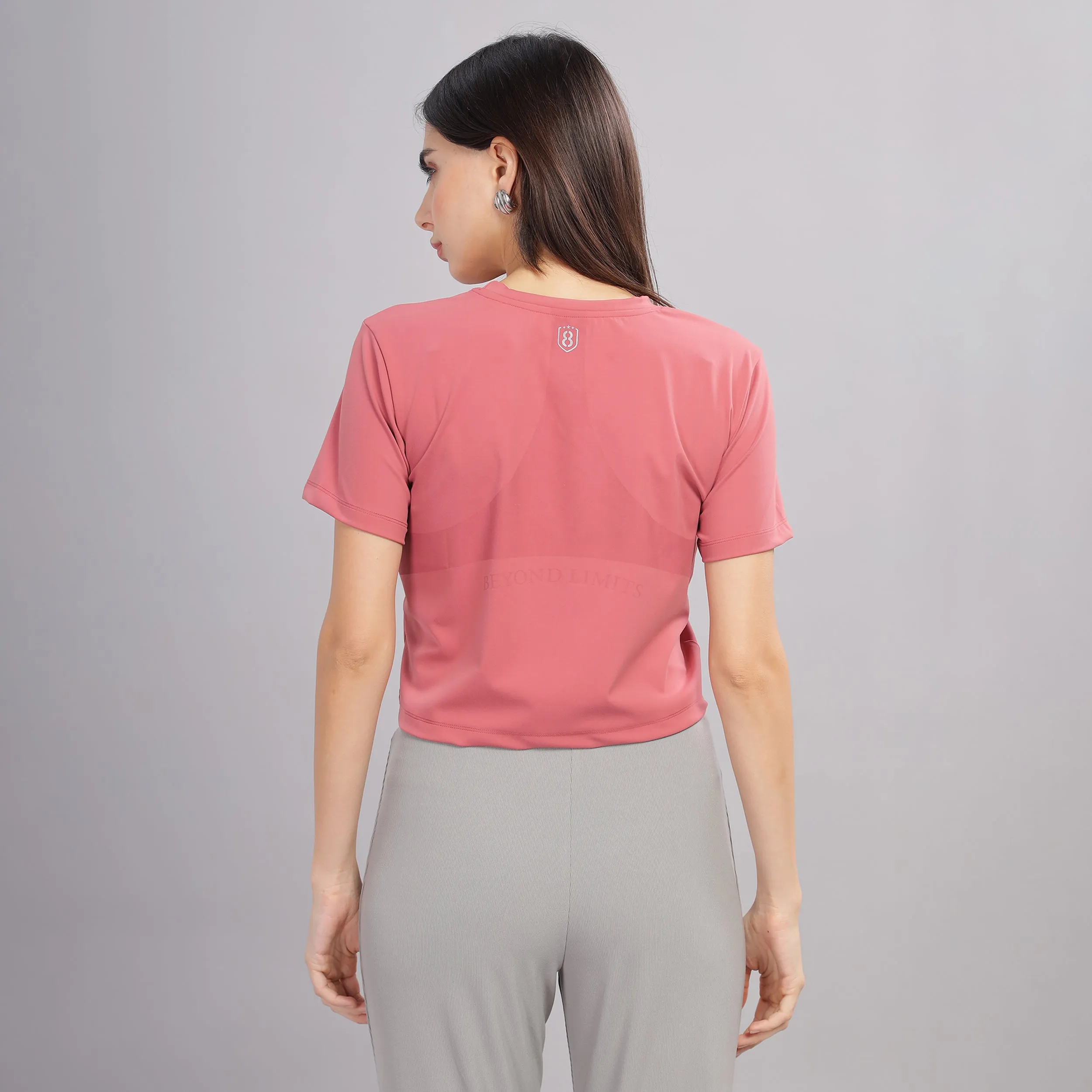 Women’s super stretchy ultra soft sweat wicking Nylon crop top-Domin8 (Peach)